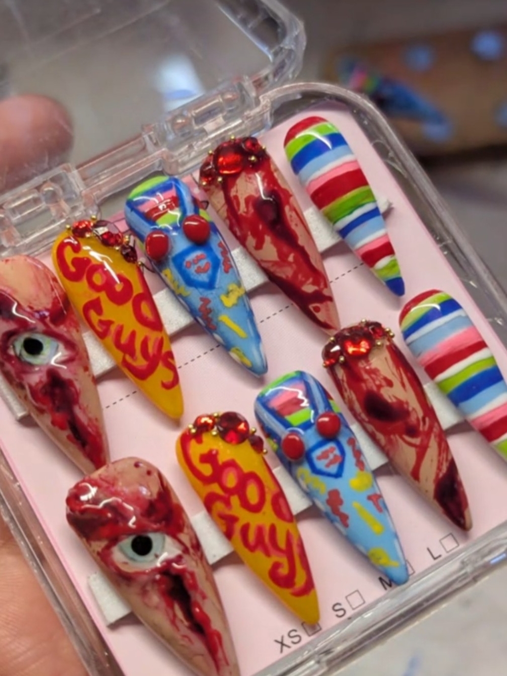 Custom Colorful Long False Nail Set - Yellow, Blue, Red, Multicolor